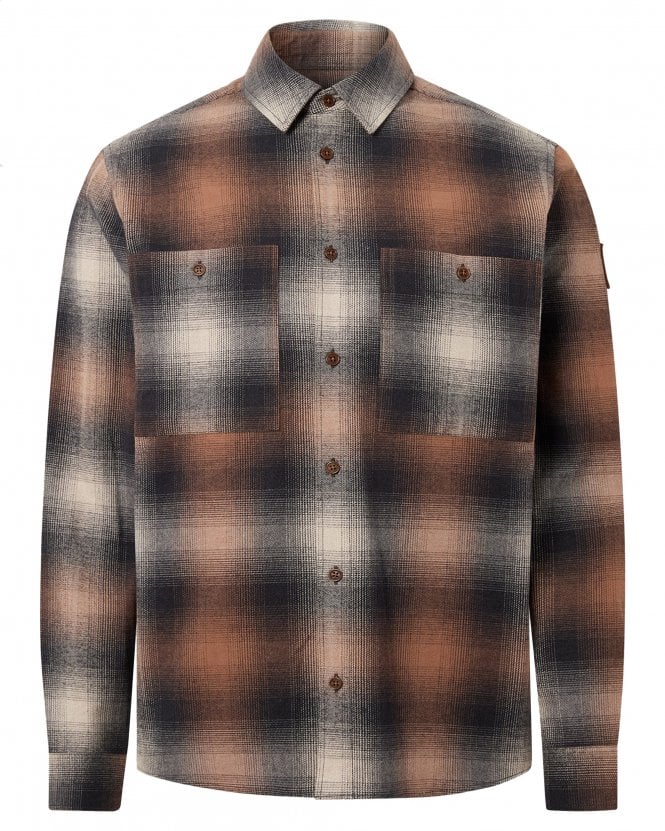 Belstaff Mens Outpost Regular Fit Brushed Cotton Flannel Shirt - Maple Brown