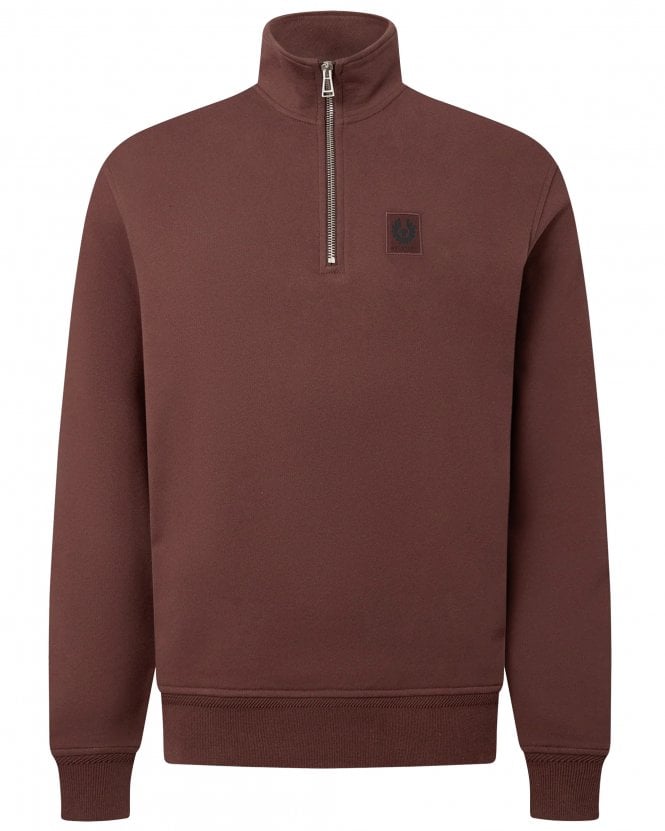 Belstaff Mens Regular Fit Quarter Zip Sweatshirt - Burgundy Red (Oxblood)