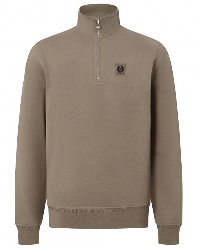 Belstaff Mens Regular Fit Quarter Zip Sweatshirt - Dark Beige (Dusty Taupe)