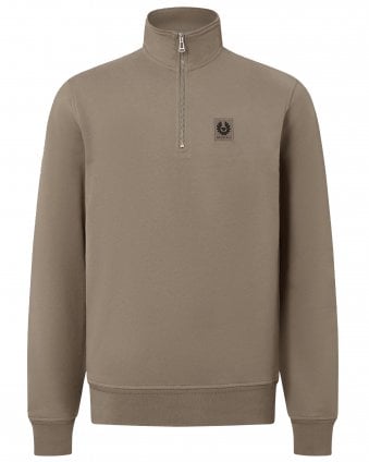 Mens Regular Fit Quarter Zip Sweatshirt - Dark Beige (Dusty Taupe)