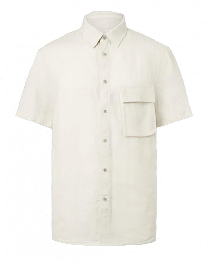 Belstaff Mens Scale Short Sleeve Linen Shirt - Silver Birch (Cream White)