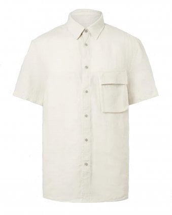 Mens Scale Short Sleeve Linen Shirt - Silver Birch (Cream White)