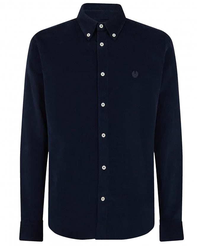Belstaff Mens Street Regular Fit Button Down Cord Shirt - Navy Blue (Dark Ink)