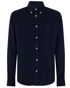 Mens Street Regular Fit Button Down Cord Shirt - Navy Blue (Dark Ink)