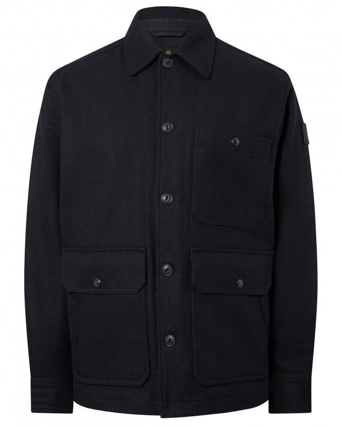 Belstaff Mens Trail Regular Fit Wool Overshirt - Navy (Dark Ink)