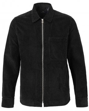 Mens Valve Regular Fit Cord Zip Overshirt - Black