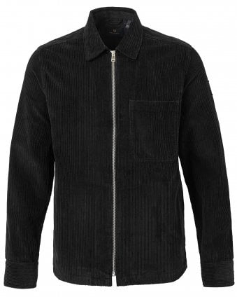Mens Valve Regular Fit Cord Zip Overshirt - Black