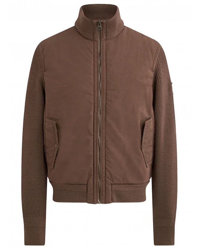 Belstaff Mens Ward Hybrid Zip Knitted Jacket Clay Brown