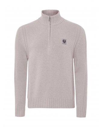 Mens Watch Quarter Zip Wool Jumper Cement Grey