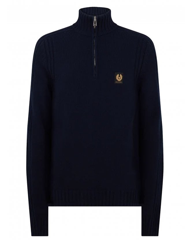 Belstaff Mens Watch Quarter Zip Wool Jumper Dark Ink Navy