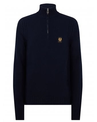 Mens Watch Quarter Zip Wool Jumper Dark Ink Navy