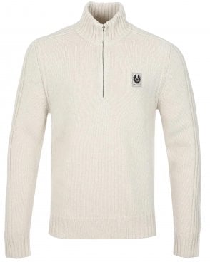 Mens Watch Regular Fit Quarter-Zip Jumper - Light Beige (Pale Stone)