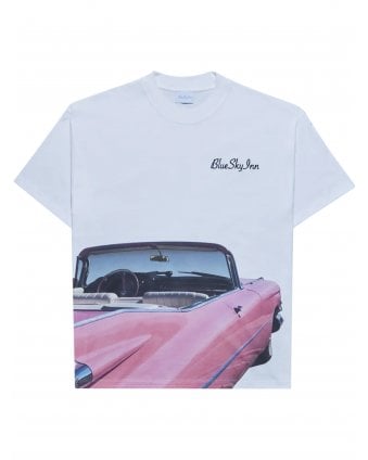 Mens Pink Car Graphic T-Shirt White