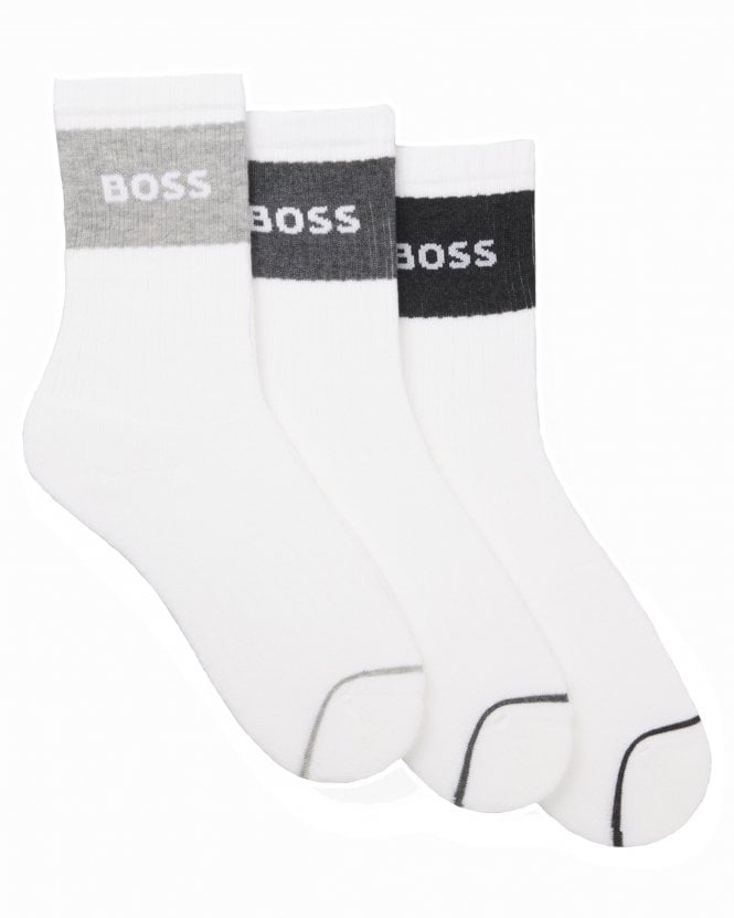 BOSS BODY Mens 3P QS Rib Melange CC Three-Pack Short-Length Socks - White