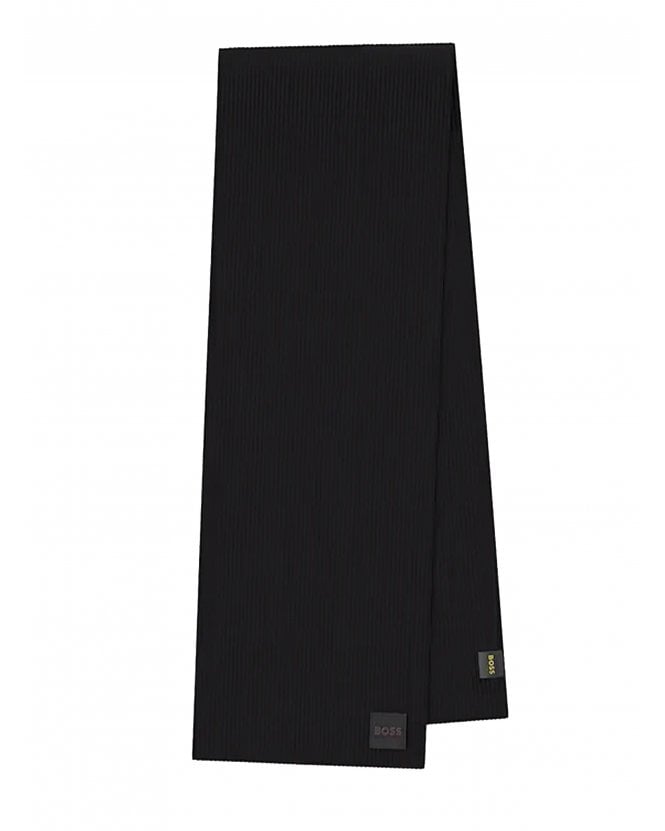 BOSS Foxon R Logo Badge Wool Scarf Black