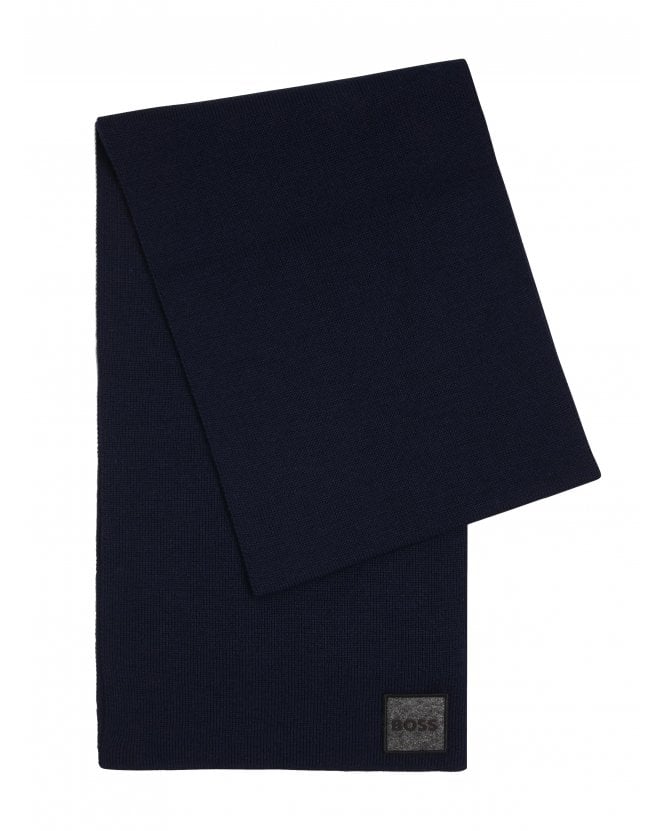 BOSS Foxon R Logo Badge Wool Scarf Dark Blue