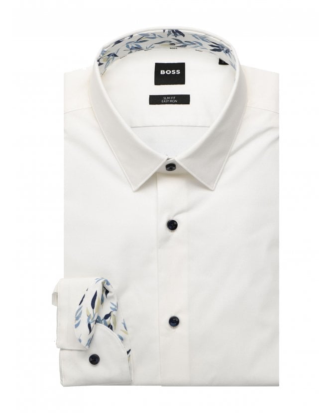 BOSS H-Hank-Kent-C1 Floral Trim Slim Fit Shirt White