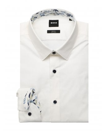 H-Hank-Kent-C1 Floral Trim Slim Fit Shirt White
