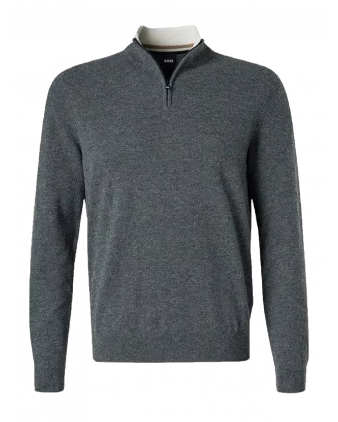 BOSS H-Hermarlo Quarter Zip Jumper Medium Grey