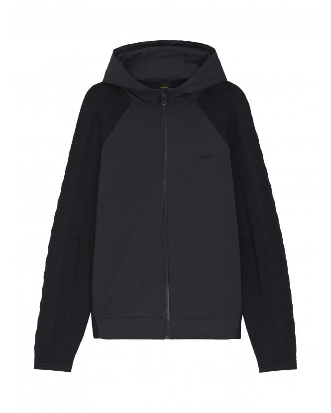 BOSS Kn_Mirror Hybrid Zip Tonal Jacquard Hoodie Dark Blue