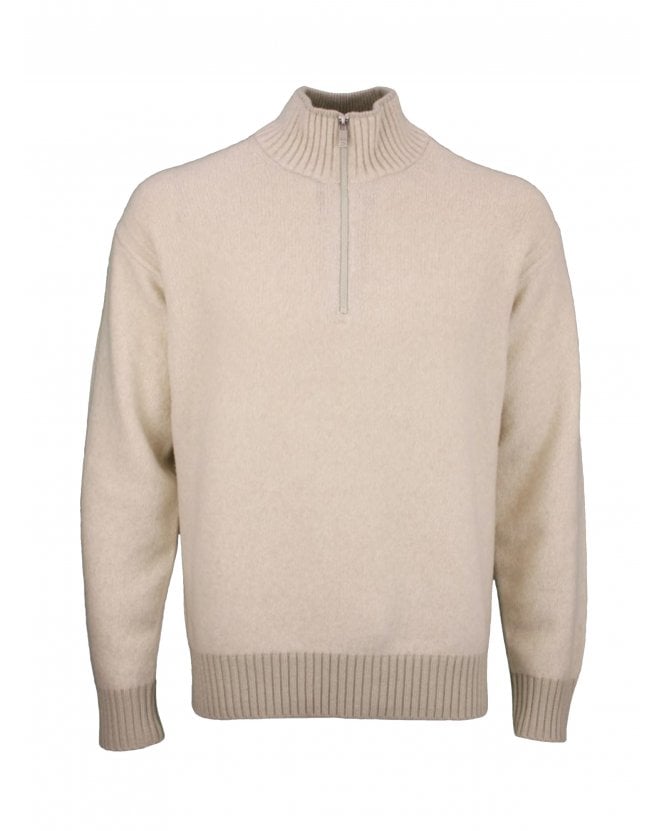 BOSS Kobear Quarter Zip Heavyweight Jumper Light Beige