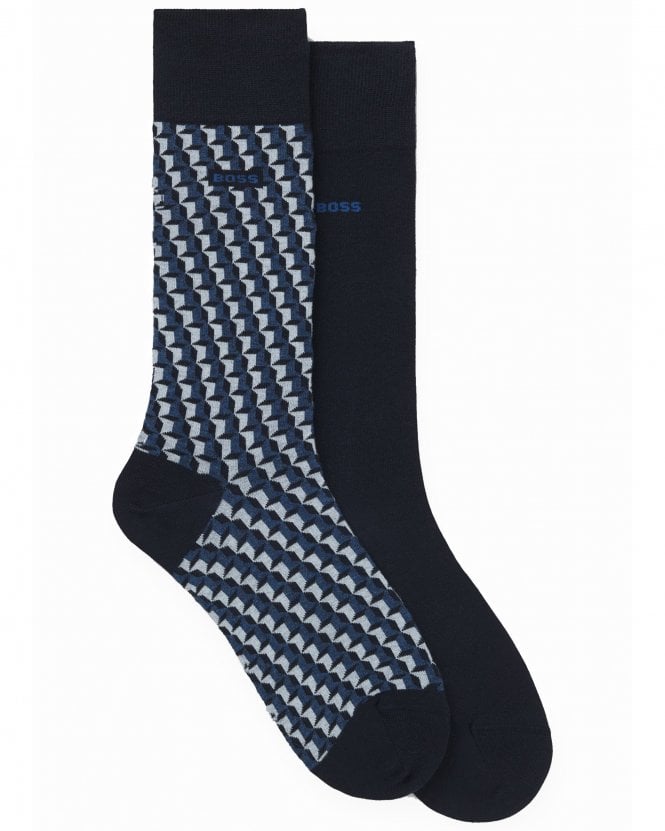 BOSS Mens 2PRS Ministar CC Two-Pack Regular-Length Socks - Dark Blue