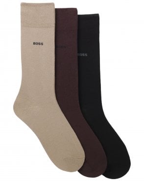 Mens 3P RS Uni CC Three-Pack Regular-Length Socks - Beige/Black/Brown