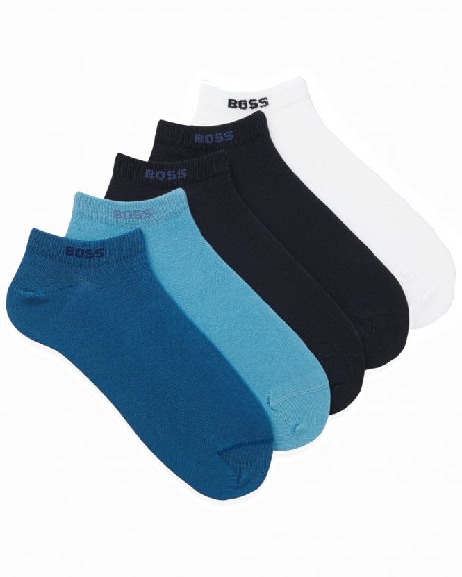 BOSS Mens 5P AS Uni CC Five-Pack Cotton-Blend Ankle Socks - White/Blue