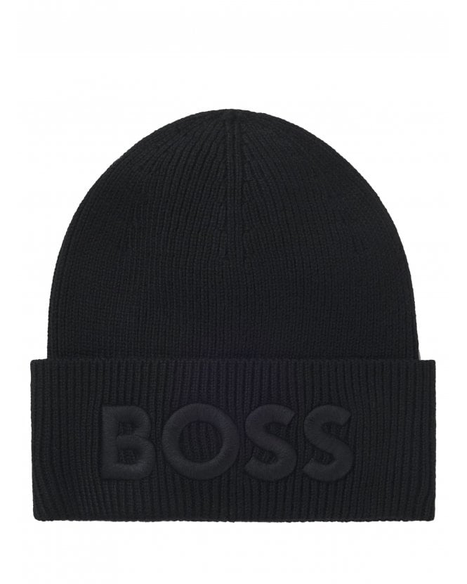 BOSS Mens AFox_R Embroidered Logo Beanie Black