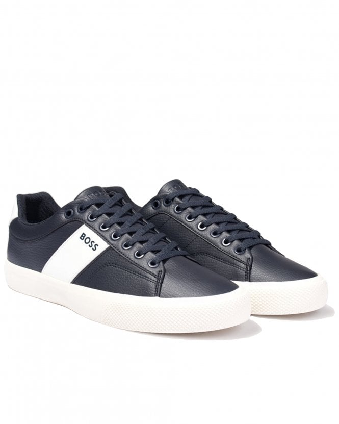 BOSS Mens Aiden_Tenn_GRLTP Low Top Grained Trainers - Dark Blue 