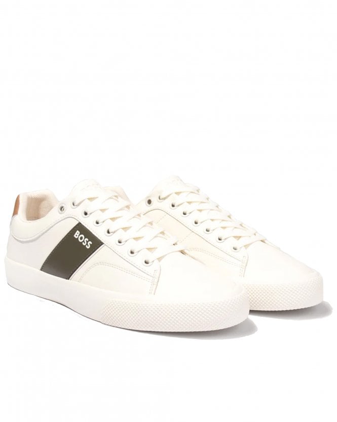 BOSS Mens Aiden_Tenn_GRLTP Low Top Grained Trainers - Open White