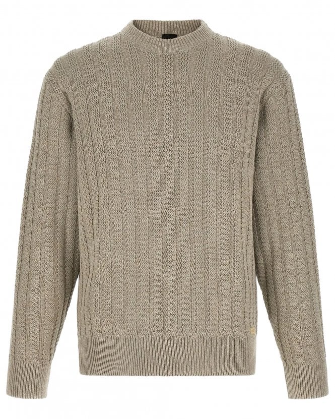 BOSS Mens Arakingo Regular Fit Knitted Cable Jumper - Beige