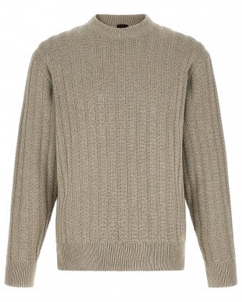 Mens Arakingo Regular Fit Knitted Cable Jumper - Beige
