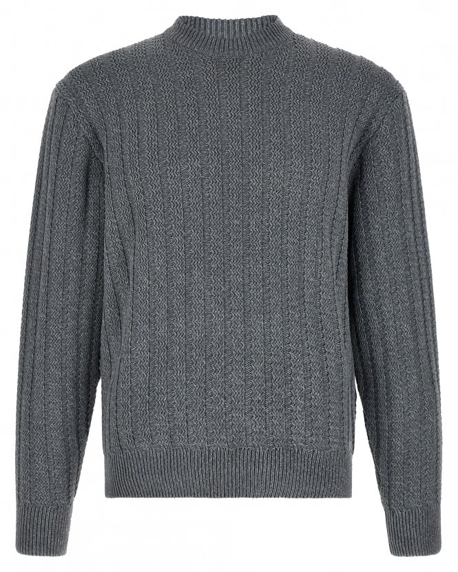 BOSS Mens Arakingo Regular Fit Knitted Cable Jumper - Open Grey