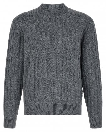 Mens Arakingo Regular Fit Knitted Cable Jumper - Open Grey