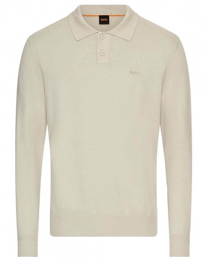 BOSS Mens Asac_PL Long Sleeve Polo Shirt - Light Beige 