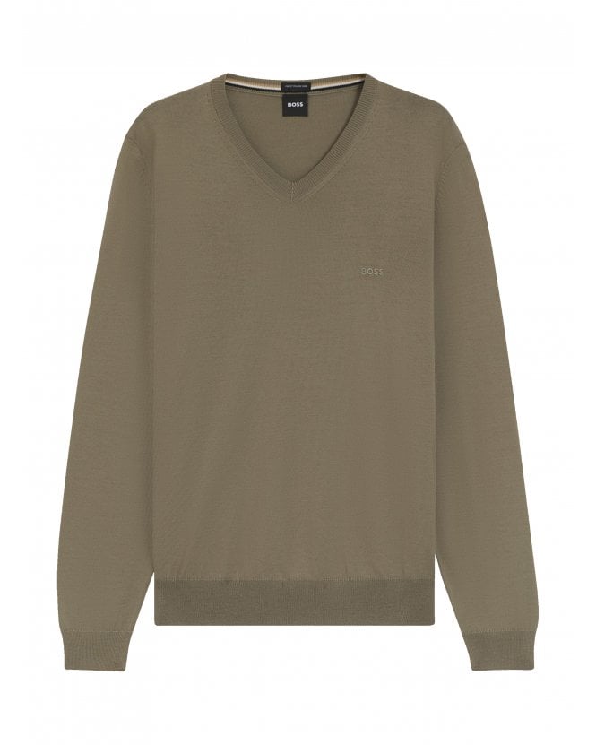 BOSS Mens Baram-L Knit V-Neck Jumper Light Brown