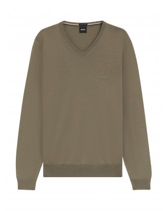 Mens Baram-L Knit V-Neck Jumper Light Brown
