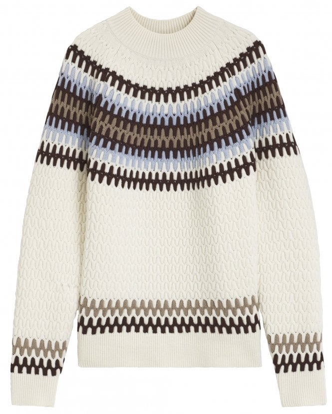 BOSS Mens C-Fiotto Regular Fit Fair Isle Virgin Wool Jumper - Off White (Natural)
