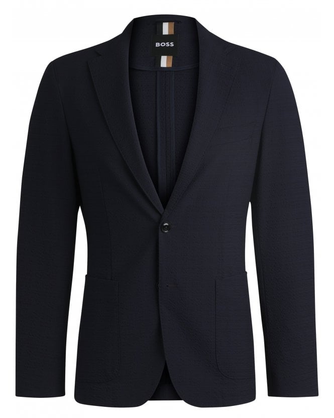 BOSS Mens C-Hanry 252 Seersucker Blazer Jacket Dark Blue
