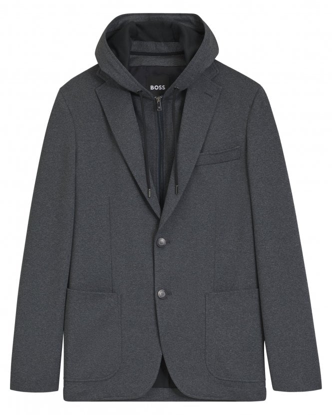 BOSS Mens C-Hanry-J-HD-263 Slim Fit Hybrid Hooded Blazer Jacket - Open Blue (Blue/Grey)