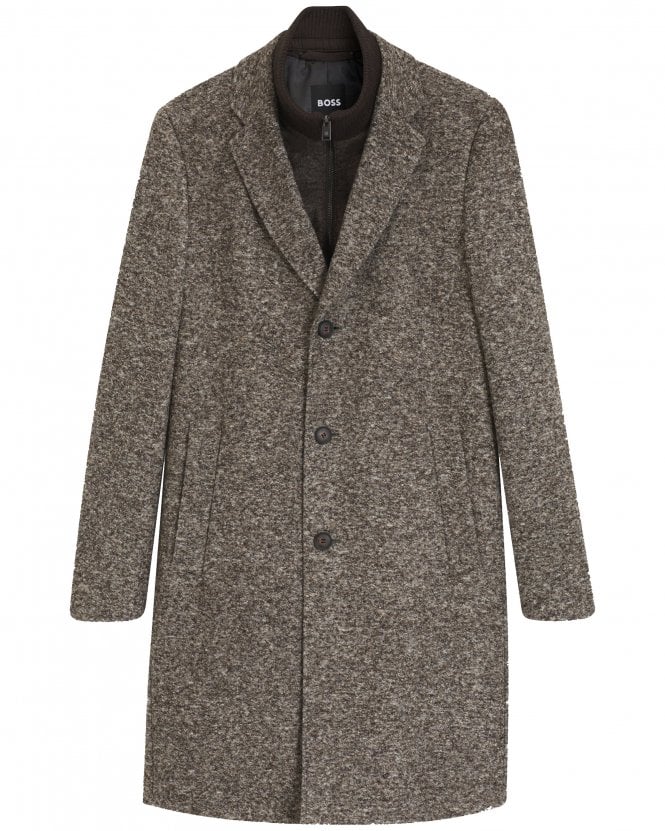 BOSS Mens C-Hyde-J-Bib-Pad-264 Slim Fit Italian Jersey Coat - Brown