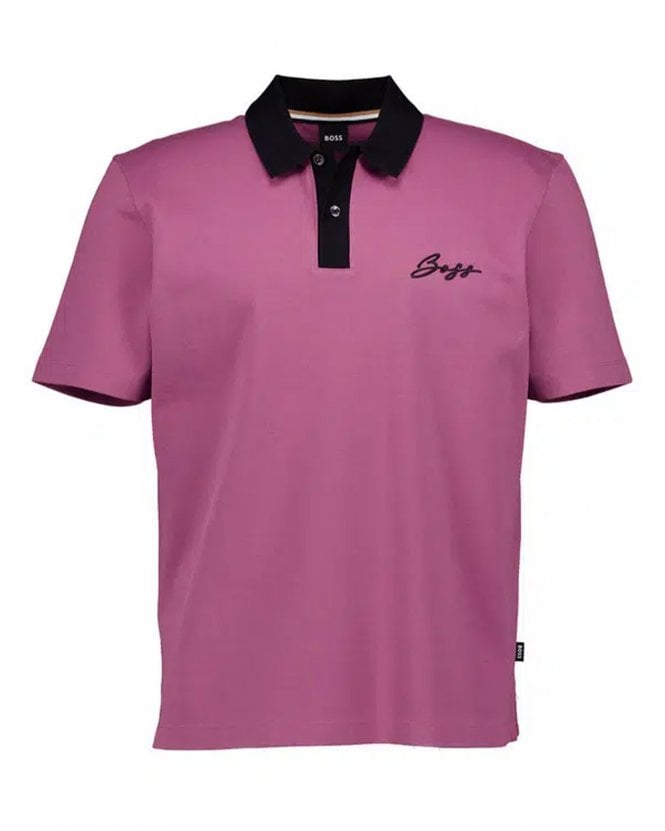 BOSS Mens C-Paras 104 Script Logo Polo Shirt Purple