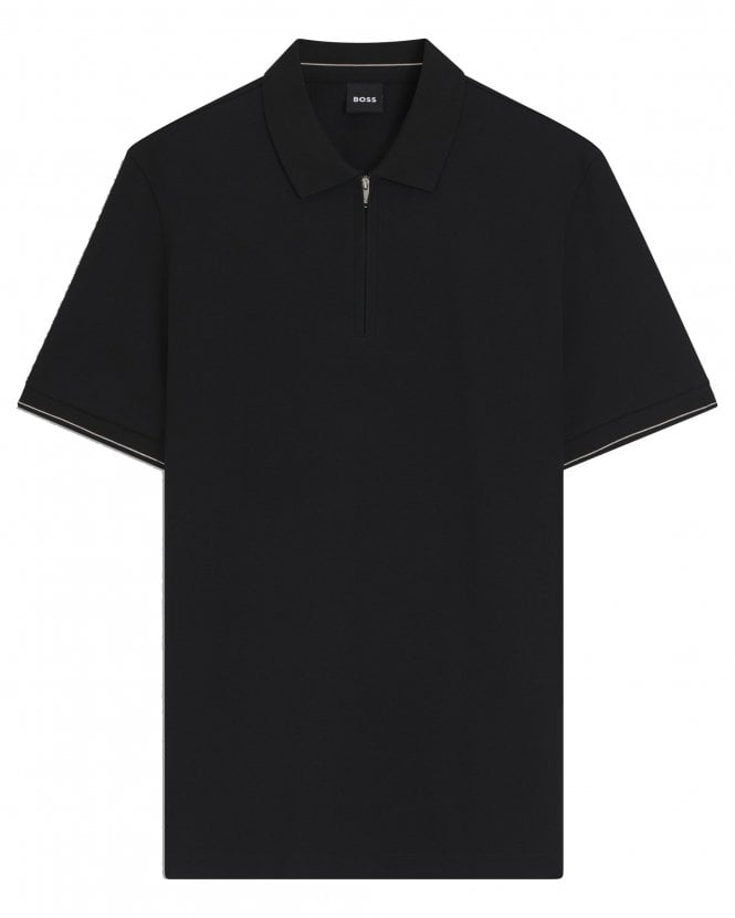 BOSS Mens C_Pei 90 Quarter Zip Polo Shirt - Black