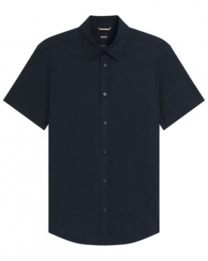 BOSS Mens C-Roan-K-SH-262 Slim-Fit Stretch Linen Shirt - Dark Blue