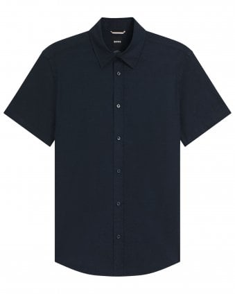 Mens C-Roan-K-SH-262 Slim-Fit Stretch Linen Shirt - Dark Blue