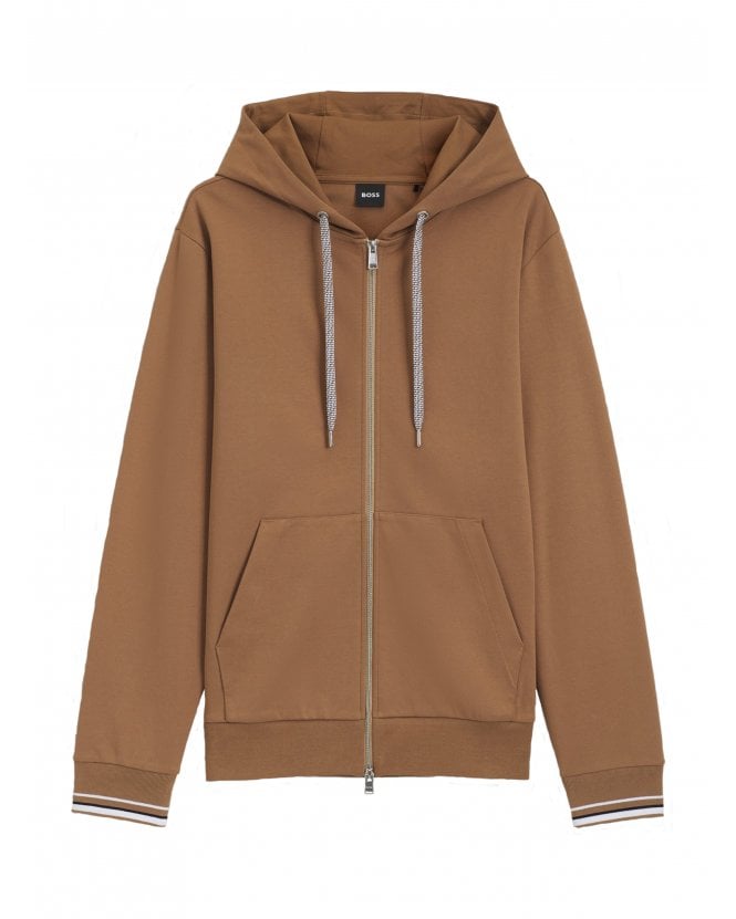 BOSS Mens C-Spence Patterned Drawstring Hoodie Brown