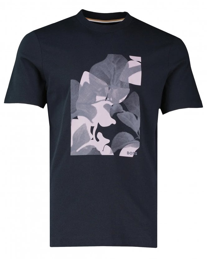 BOSS Mens C-Thompson 239 Flower Graphic T-Shirt - Dark Blue