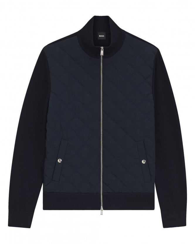 BOSS Mens C-Ubon Knitted-Wool Jacket - Dark Blue
