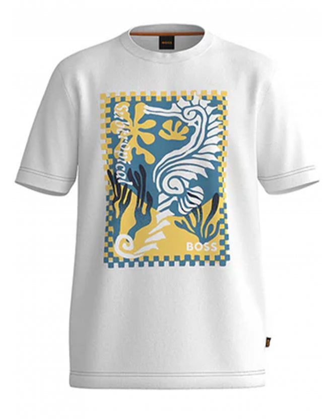 BOSS Mens Cassette SeaHorse Graphic T-Shirt White